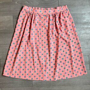 Vintage 80s Pink Patterned Button Down Skirt Elastic Waist Size Appeal Size 26W